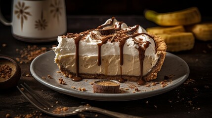 chocolate cake on a plate. Generative AI