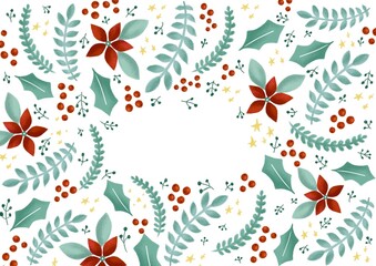 Flower and leaves christmas pattern greeting card 