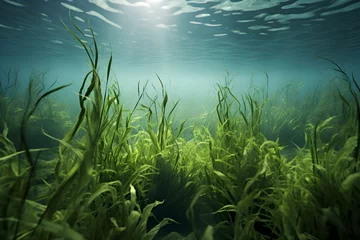 Poster Underwater view of a group of seabed with green seagrass, Generative AI © Teerapat