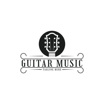 Vintage Retro Guitar Music Logo Design Concept