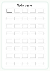 Basic Tracing for kids. Preschool tracing worksheet for handwriting motor skills. Dashed shapes to trace. Hand-eye Coordination motor skills for children.