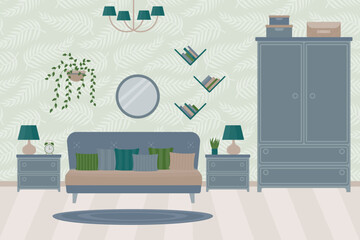 Bedroom interior design with furniture.