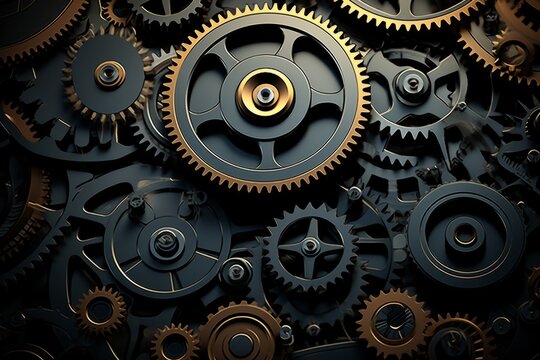 Gears and cogs background. 3d rendering toned image