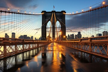 Fototapeta premium Brooklyn Bridge in New York City at sunset, United States.