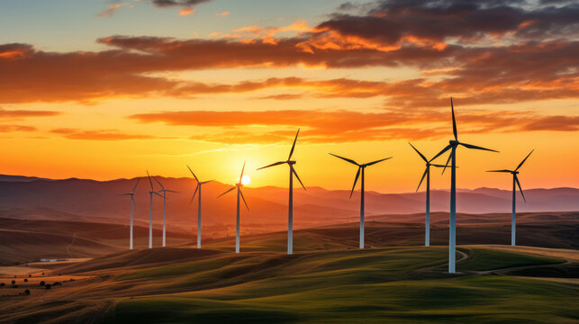 Sunset Serenade: Wind Farm Edition. Generated AI