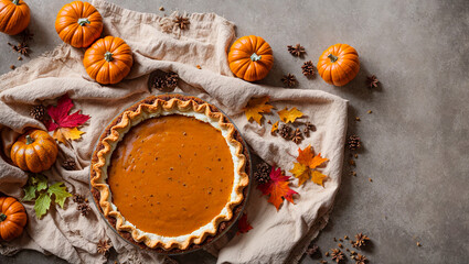 Fototapeta na wymiar Traditional American pumpkin pie in the kitchen