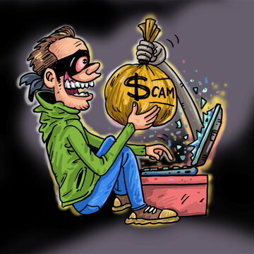 Illustration about the online criminal or scammer.