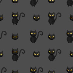 Seamless black cat pattern. Halloween background.