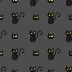 Fotobehang Seamless black cat pattern. Halloween background. © Waterbee