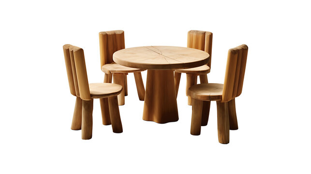 Round wood table and chair on transparent background. wooden table with chair png
