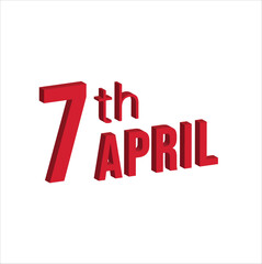 7th april ,  Daily calendar time and date schedule symbol. Modern design, 3d rendering. White background. 