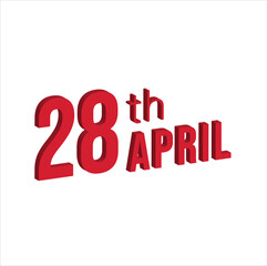 28th april ,  Daily calendar time and date schedule symbol. Modern design, 3d rendering. White background. 