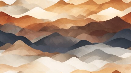 Seamless Mountain landscapes pattern, geometric peaks and valleys, muted earth tones, autumn, natural beauty and serenity
