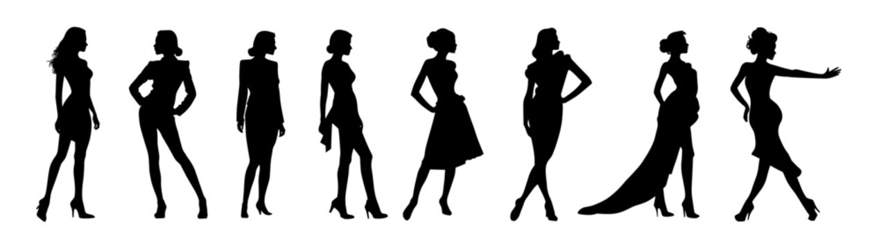Beautiful women wearing different clothes. Women model, women silhouette
