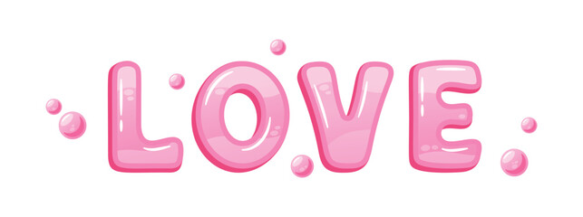 Word Love In Bubble Gum Style Bursts With Sweet, Playful Pink, Exuding A Sugary Charm. Print, Typography Element © Pavlo Syvak