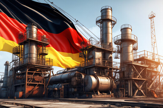 Alte Fabrik Geb&auml;ude im Verfall mit Deutschlandflagge