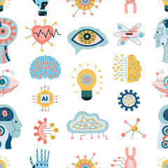 Technology seamless pattern with Hand Drawn Neural Networks - 648957749