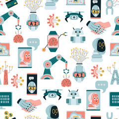 Technology seamless pattern with Hand Drawn Neural Networks - 648957974