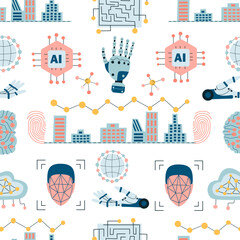 Technology seamless pattern with Hand Drawn Neural Networks - 648957998