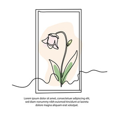 One line withered flower poster drawing with a beautiful frame. Abstract minimal continuous line wall decor.