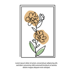 One line jasmine flower poster drawing with a beautiful frame. Abstract minimal continuous line wall decor.