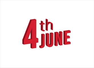 4th june ,  Daily calendar time and date schedule symbol. Modern design, 3d rendering. White background. 