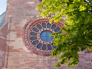 A rose window of the Basel Minster in Basel, Switzerland.