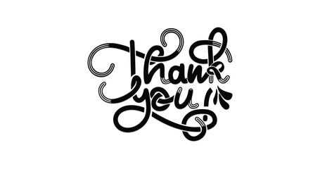 Thank you. Handwritten Text vintage Vector in black color. Calligraphy lettering illustration. Great for greeting cards, banners, and posters	