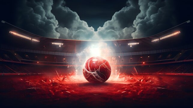 Un ballon de football dans un stade, g&eacute;n&eacute;r&eacute; par IA