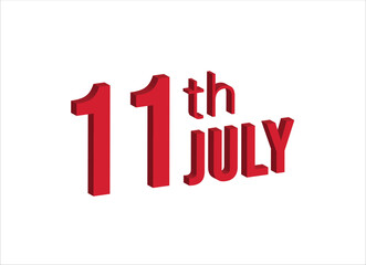 11th july ,  Daily calendar time and date schedule symbol. Modern design, 3d rendering. White background. 