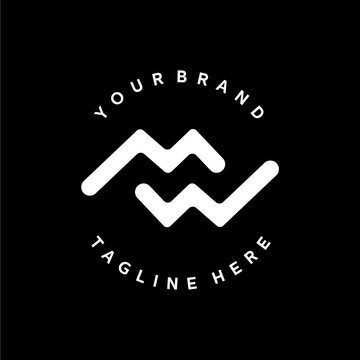 mw letter mark minimal logo icon in flat vector design template