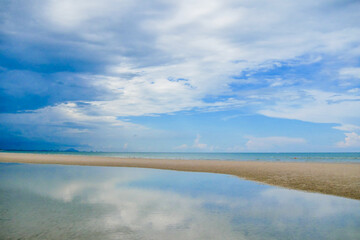 Beautiful sea view of Khao Ta-Kiab Beach with blue sky in Hua Hin, Thailand
