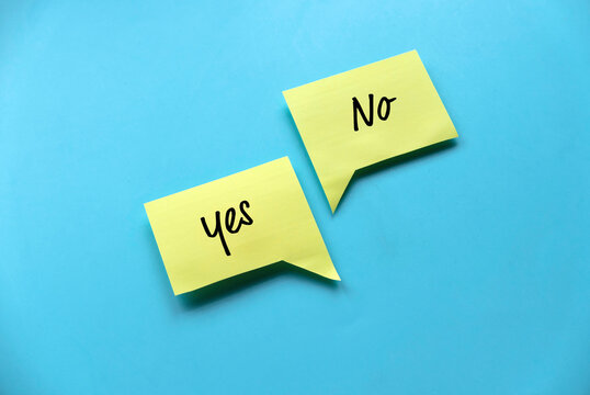 Concept of evaluation. Yes or no. Accepted or rejected. yellow bubble chat over a blue background. - Powered by Adobe