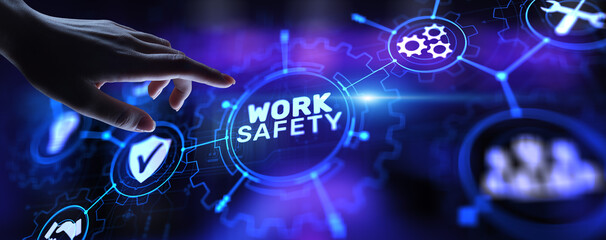 Work safety instruction standards law insurance industrial technology and regulation concept.
