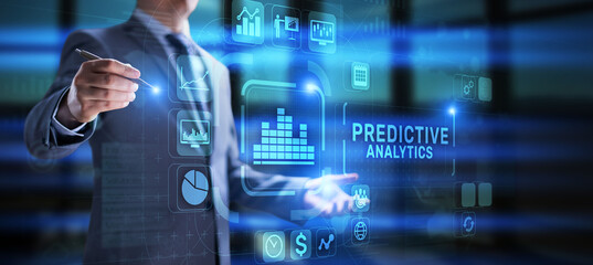 Predictive analytics business intelligence technology concept on screen.