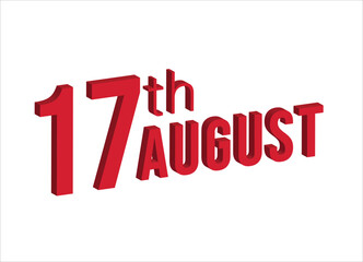 17th august ,  Daily calendar time and date schedule symbol. Modern design, 3d rendering. White background. 