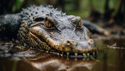 Fototapeta premium Photo of a close-up of an alligator in its natural habitat