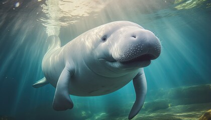 Naklejka premium Photo of a joyful beluga swimming in clear blue waters