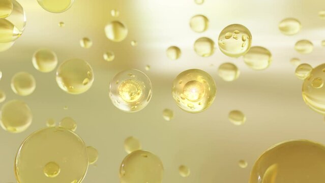 3D cosmetic bubble animation Design for moisturizing on a light background. Design of cosmetic essentials serum. Beautiful macro visualization of water bubbles.