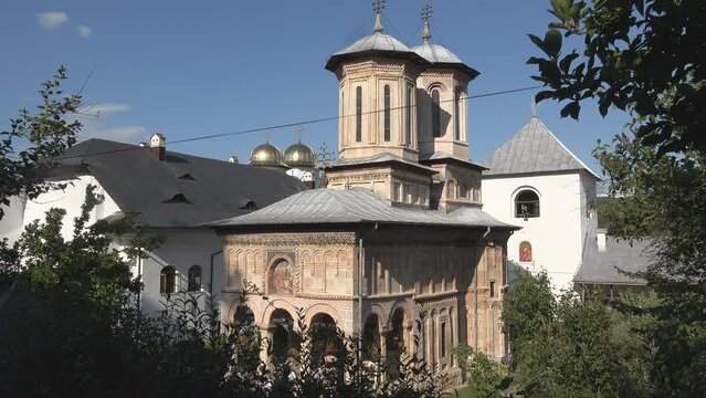Top view panorama of Francesti Monastery in Valcea, Romania