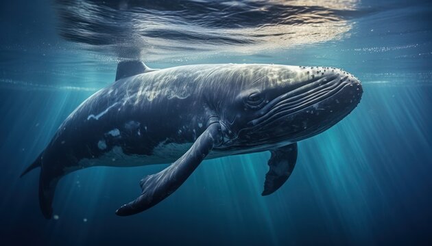 Photo of a majestic humpback bowhead whale gracefully gliding through the ocean
