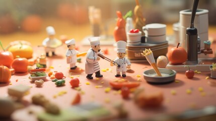 Little people make food, pick fruits and vegetables