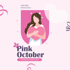 Breast Cancer Awareness Month concept. Breast Cancer background. Vector Illustration. Poster, Banner, Flyer, Template. Pink Ribbon. October is Cancer Awareness Month. Breast Cancer Awareness Poster.