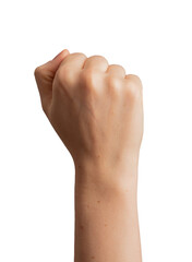 Female fist raised up isolated on white background