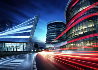 Fototapeta na wymiar Abstract motion blur city with modern buildings.Nightlife.AI Generative