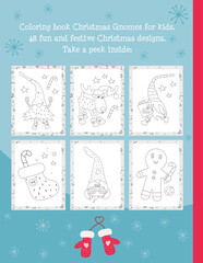 Back Cover for Coloring Book Christmas Gnomes. Vector Illustration.