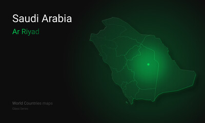 Creative map of Saudi Arabia. Political map. Ar Riyad. Riyadh. Capital of Saudi Arabia. World Countries maps Glass Series