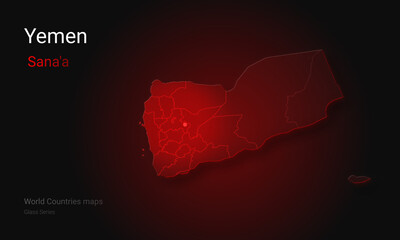 Creative map of Yemen. Political map. 	Sana'a. Capital of Yemen. World Countries maps with borders. Glass Series