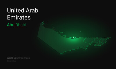 Creative map of United Arab Emirates. Political map. Abu Dhabi. Capital of United Arab Emirates. World Countries maps Glass Series. UAE, Dubai