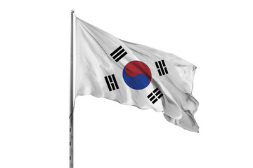 Waving South Korea flag ensign white background